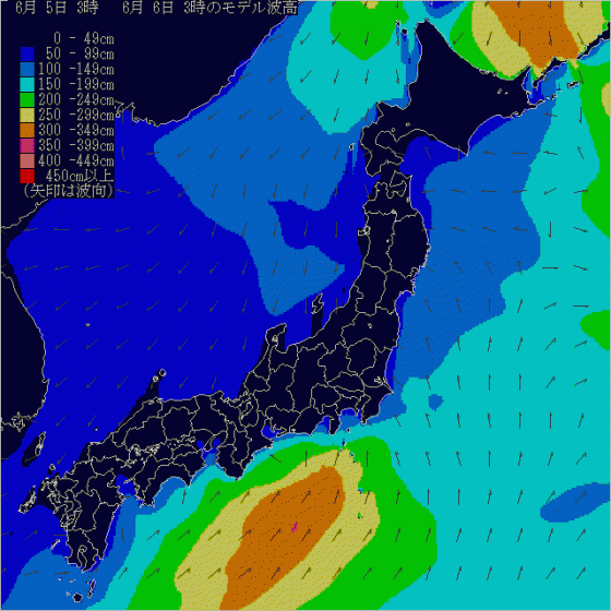 沿岸波浪モデル予想 日本 2015年 6月 6日(土) 3時(JST)