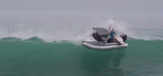 Surfers thrown from boat by large wave in NZ